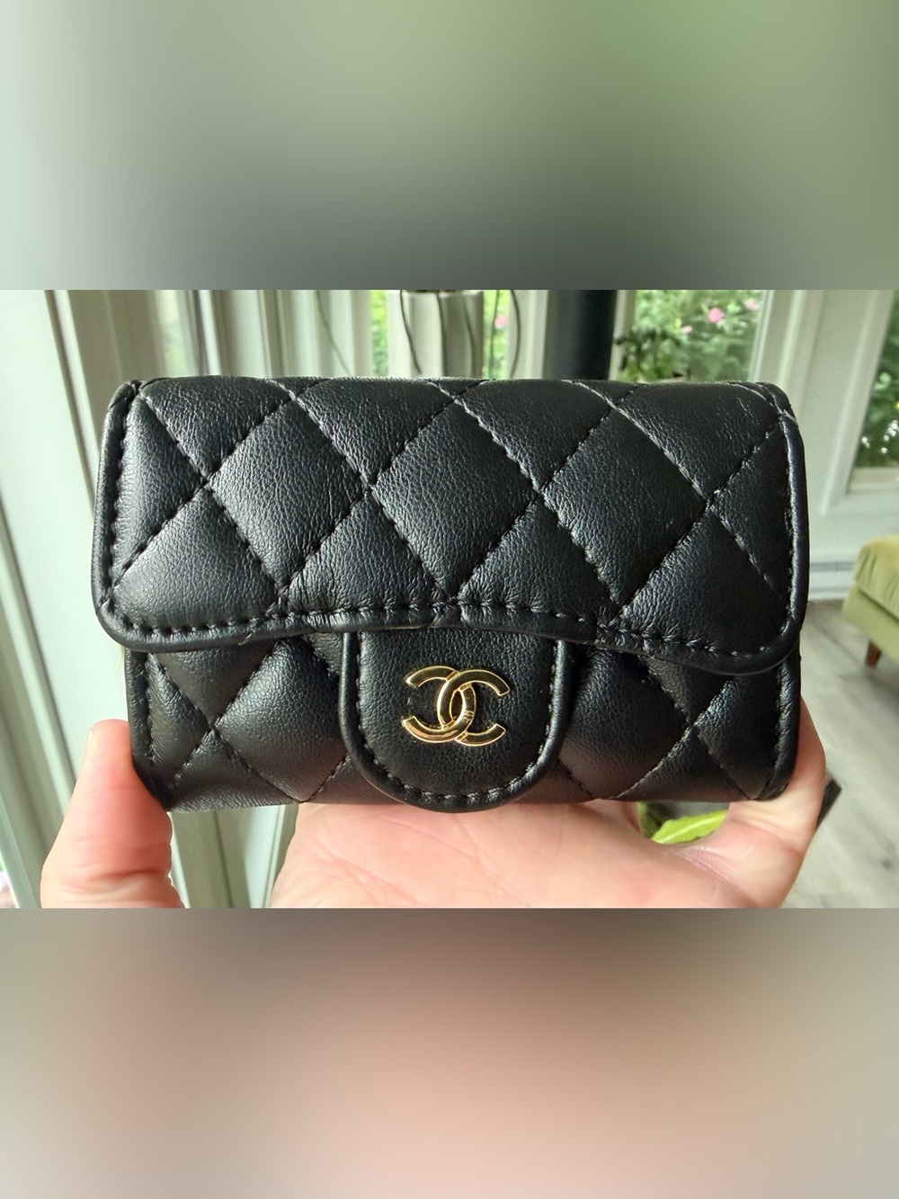 Source Unknown Chanel Black Lambskin Leather Wallet w Chain Shoulder/Waist Carry